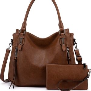 Brown Saddle Hobo Crossbody Bag with Pouch